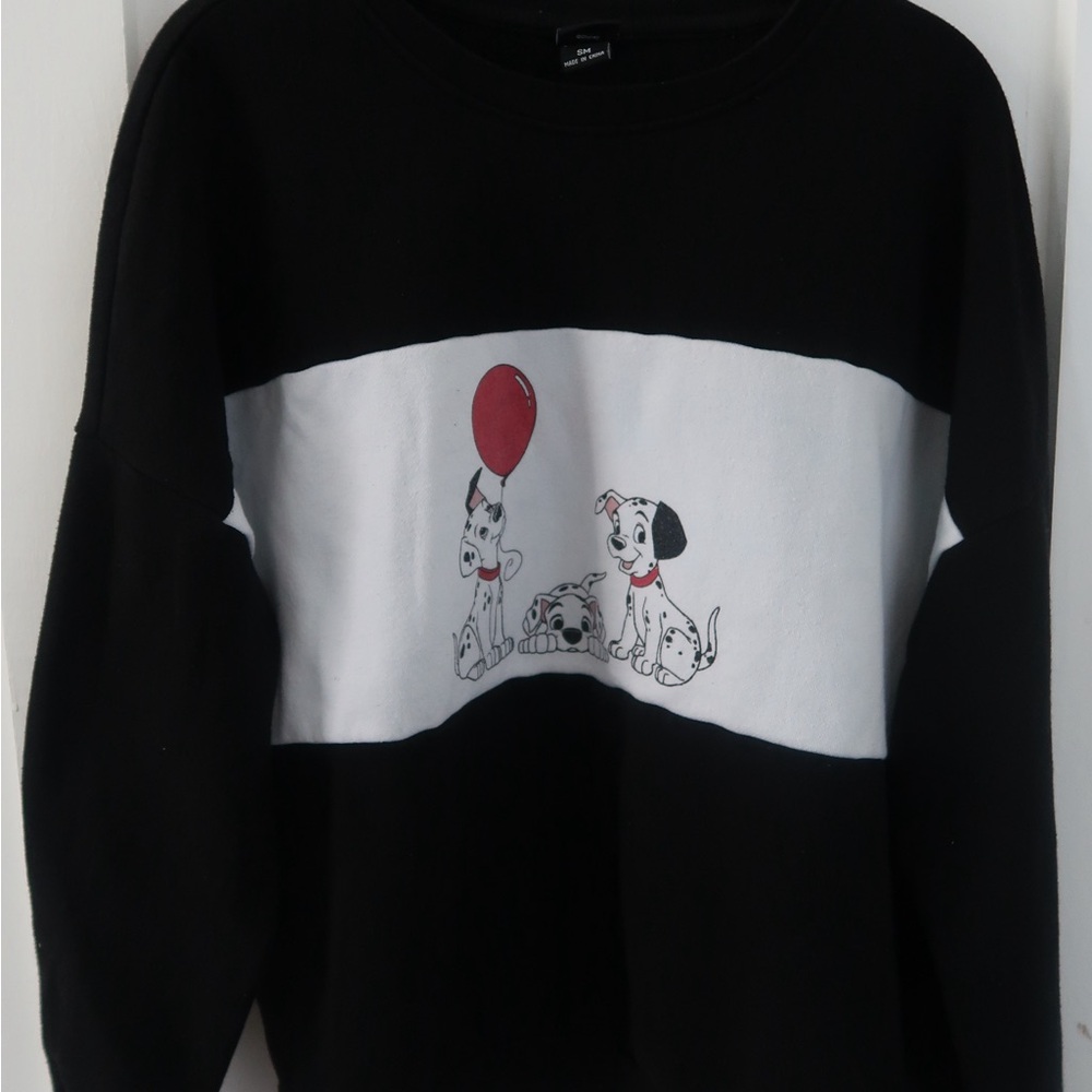 Disney Black and White Crew Neck Sweater with Dalmatian Design loungefly